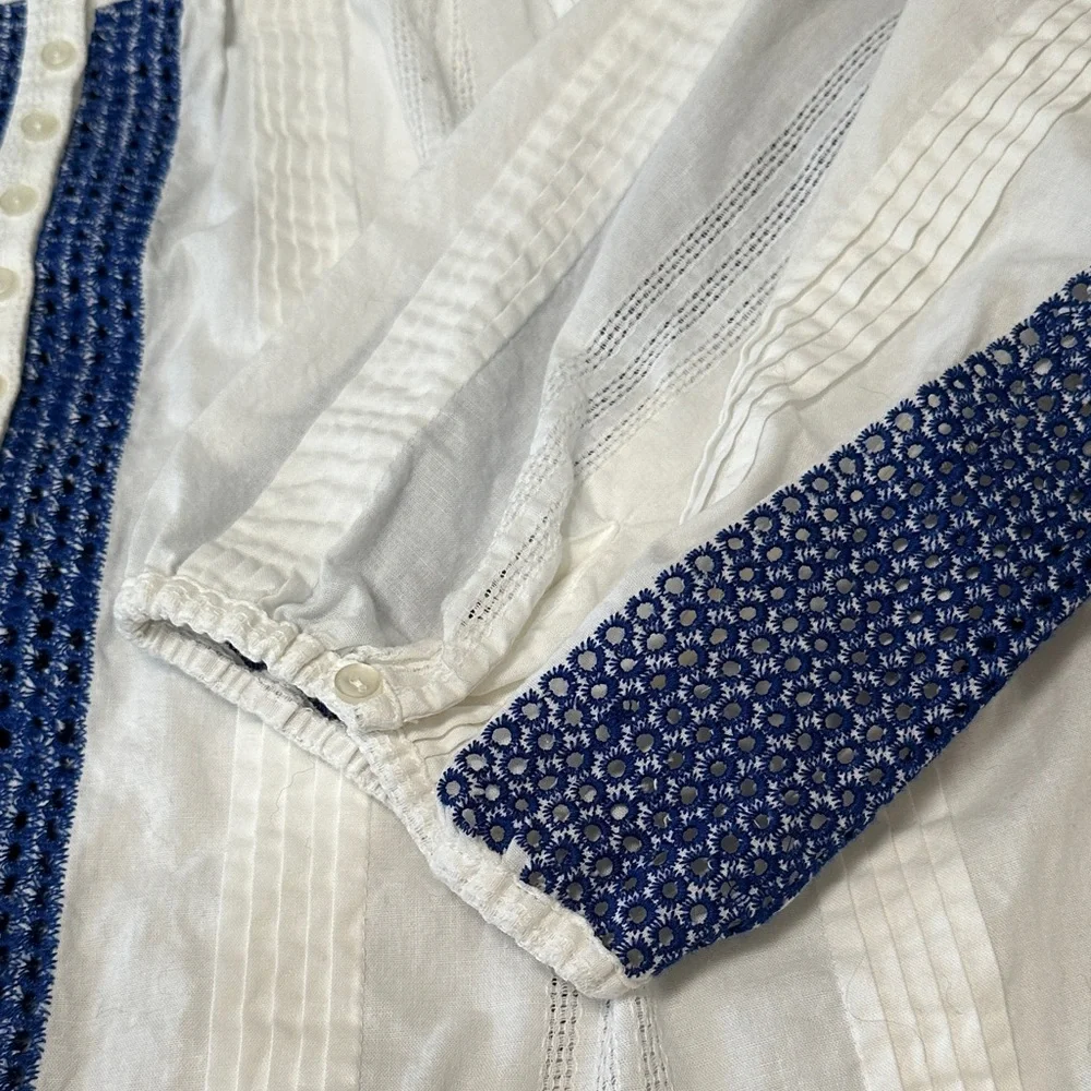 Soft Surroundings White and Navy Blouse - Picture 7 of 11